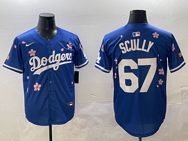 Men Los Angeles Dodgers #67 Scully Blue Sakura Edition 2025 Nike MLB Jersey style 3->los angeles dodgers->MLB Jersey